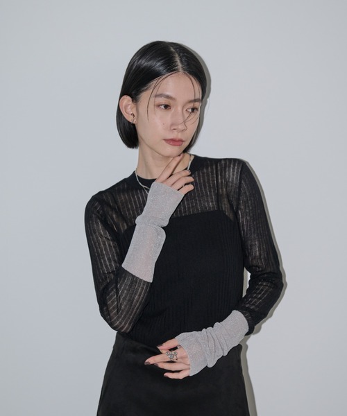 Shelly island（シェリーアイランド）の「袖ラメ配色シアーニット（ニット/セーター・レディース・ブラック/ブラウン/グレー/その他・FREE）」の5枚目の写真