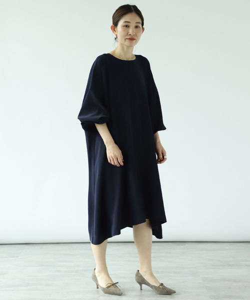 saqui サキ　黒 Vネック 七分袖 ワンピース セール】SAQUI （サキ）別注ドレス（ワンピース）｜saqui（サキ