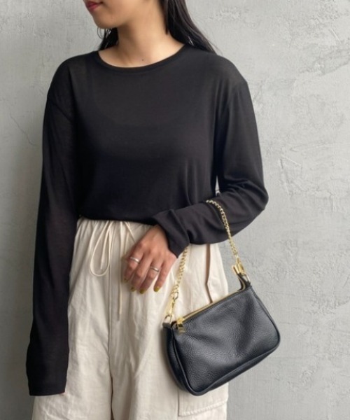 JEANS FACTORY Clothes（ジーンズファクトリークローズ）の「[Jeans Factory Clothes/ジーンズファクトリークローズ] クルーネック ロングスリーブシアーカットソー（Tシャツ/カットソー・レディース・ブラック/オフホワイト/サックスブルー/イエロー/オレンジ・F）」の3枚目の写真