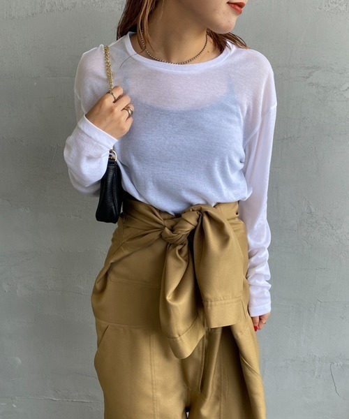JEANS FACTORY Clothes（ジーンズファクトリークローズ）の「[Jeans Factory Clothes/ジーンズファクトリークローズ] クルーネック ロングスリーブシアーカットソー（Tシャツ/カットソー・レディース・ブラック/オフホワイト/サックスブルー/イエロー/オレンジ・F）」の9枚目の写真