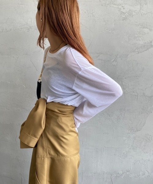 JEANS FACTORY Clothes（ジーンズファクトリークローズ）の「[Jeans Factory Clothes/ジーンズファクトリークローズ] クルーネック ロングスリーブシアーカットソー（Tシャツ/カットソー・レディース・ブラック/オフホワイト/サックスブルー/イエロー/オレンジ・F）」の10枚目の写真