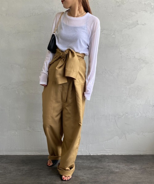 JEANS FACTORY Clothes（ジーンズファクトリークローズ）の「[Jeans Factory Clothes/ジーンズファクトリークローズ] クルーネック ロングスリーブシアーカットソー（Tシャツ/カットソー・レディース・ブラック/オフホワイト/サックスブルー/イエロー/オレンジ・F）」の12枚目の写真