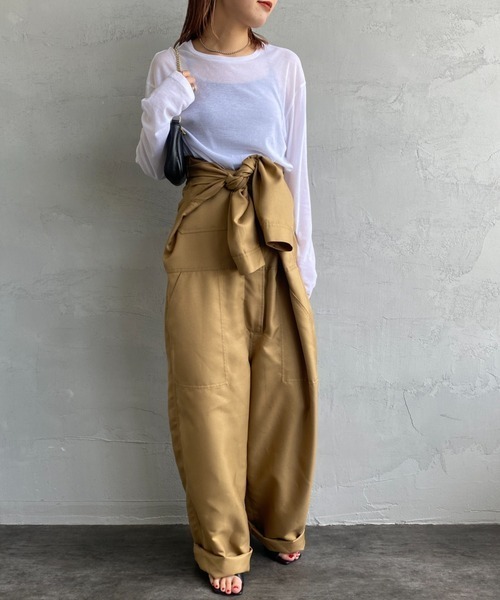 JEANS FACTORY Clothes（ジーンズファクトリークローズ）の「[Jeans Factory Clothes/ジーンズファクトリークローズ] クルーネック ロングスリーブシアーカットソー（Tシャツ/カットソー・レディース・ブラック/オフホワイト/サックスブルー/イエロー/オレンジ・F）」の6枚目の写真