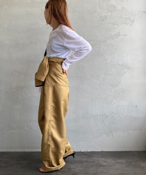 JEANS FACTORY Clothes（ジーンズファクトリークローズ）の「[Jeans Factory Clothes/ジーンズファクトリークローズ] クルーネック ロングスリーブシアーカットソー（Tシャツ/カットソー・レディース・ブラック/オフホワイト/サックスブルー/イエロー/オレンジ・F）」の13枚目の写真