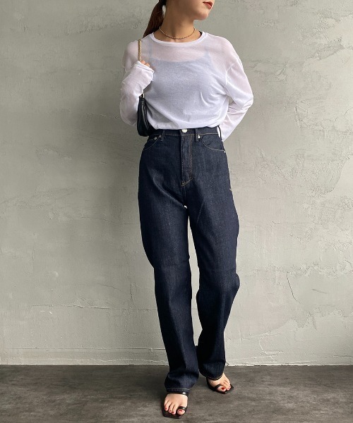 JEANS FACTORY Clothes（ジーンズファクトリークローズ）の「[Jeans Factory Clothes/ジーンズファクトリークローズ] クルーネック ロングスリーブシアーカットソー（Tシャツ/カットソー・レディース・ブラック/オフホワイト/サックスブルー/イエロー/オレンジ・F）」の7枚目の写真