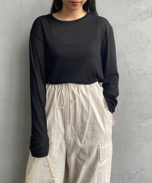 JEANS FACTORY Clothes（ジーンズファクトリークローズ）の「[Jeans Factory Clothes/ジーンズファクトリークローズ] クルーネック ロングスリーブシアーカットソー（Tシャツ/カットソー・レディース・ブラック/オフホワイト/サックスブルー/イエロー/オレンジ・F）」の17枚目の写真