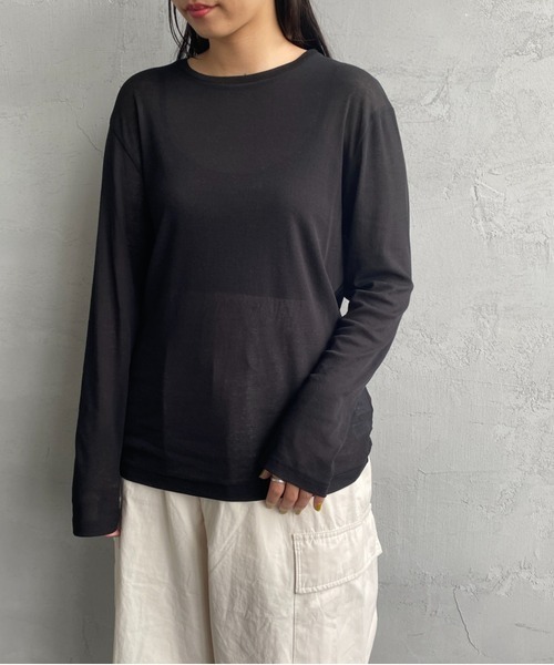 JEANS FACTORY Clothes（ジーンズファクトリークローズ）の「[Jeans Factory Clothes/ジーンズファクトリークローズ] クルーネック ロングスリーブシアーカットソー（Tシャツ/カットソー・レディース・ブラック/オフホワイト/サックスブルー/イエロー/オレンジ・F）」の21枚目の写真