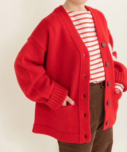 CHILD WOMAN（チャイルドウーマン）の「☆シェットランドウール レタードカーディガン（カーディガン/ボレロ・レディース・チャコールグレー/レッド・FREE）」の4枚目の写真