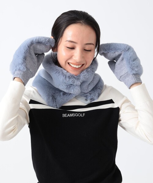 BEAMS GOLF（ビームスゴルフ）の「〈WOMEN〉 フェイクファー ミトン2（手袋・レディース・ネイビー/ベージュ/グレー・ONE SIZE）」の4枚目の写真