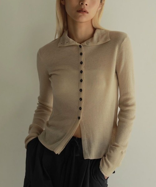 anuke（アンヌーク）の「anuke　Wool Knit Shirts ウールニットシャツ/62420531（ニット/セーター・レディース・クリーム/ブラック・ONE SIZE）」の2枚目の写真