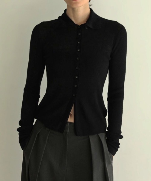 anuke（アンヌーク）の「anuke　Wool Knit Shirts ウールニットシャツ/62420531（ニット/セーター・レディース・クリーム/ブラック・ONE SIZE）」の3枚目の写真