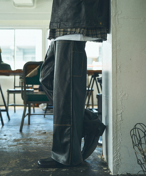 417 EDIFICE（フォーワンセブンエディフィス）の「フェイクレザー ダブルニーパンツ（スラックス・メンズ・ブラック・MEDIUM/LARGE）」の8枚目の写真