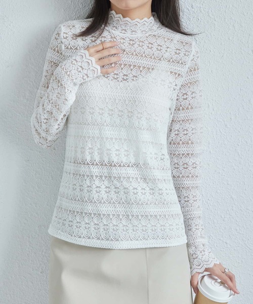 MAISON DE THERESE(メゾン ド テレーズ)の「トータルネック 総レーストップス(Tシャツ/カットソー・レディース・ホワイト/ベージュ/ブラック・M)」の13枚目の写真