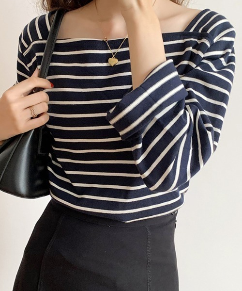 COCOMOMO(ココモモ)の「スクエアネックボーダーカットソー(Tシャツ/カットソー・レディース・ホワイト/ネイビー・L/M)」の8枚目の写真