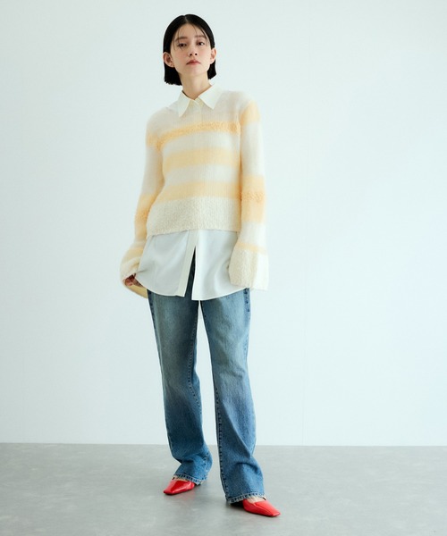 ADAM ET ROPE'（アダムエロペ）の「ミックスヤーンボーダーニットプルオーバー（ニット/セーター・レディース・グレー系その他/ホワイト系その他7・FREE）」の6枚目の写真