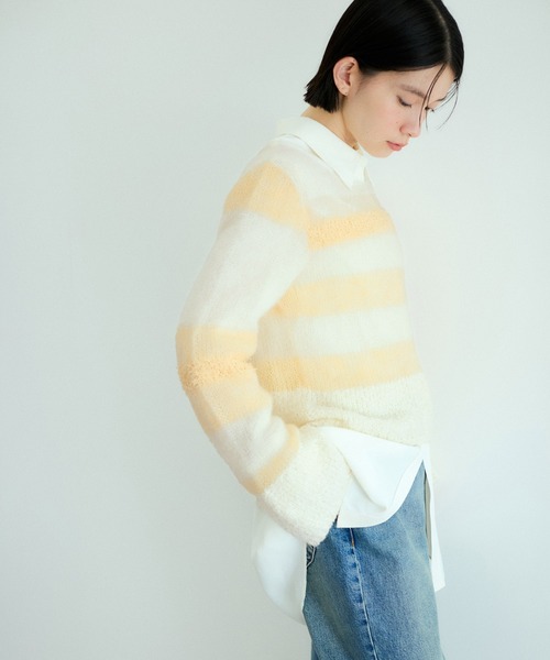 ADAM ET ROPE'（アダムエロペ）の「ミックスヤーンボーダーニットプルオーバー（ニット/セーター・レディース・グレー系その他/ホワイト系その他7・FREE）」の8枚目の写真