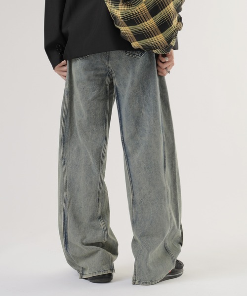 ヴィンテージリメイク風 ダメージフレアデニム（デニムパンツ