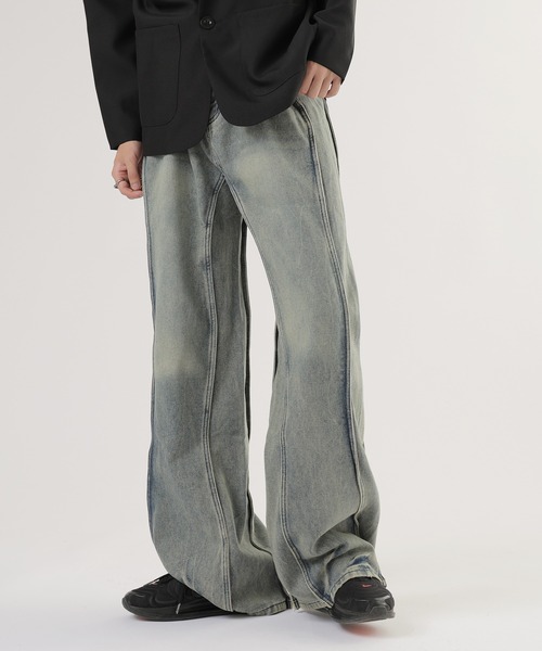 ヴィンテージリメイク風 ダメージフレアデニム（デニムパンツ