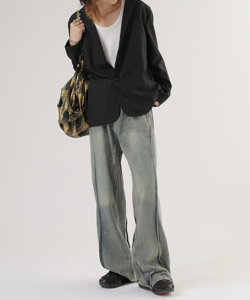 ヴィンテージリメイク風 ダメージフレアデニム（デニムパンツ