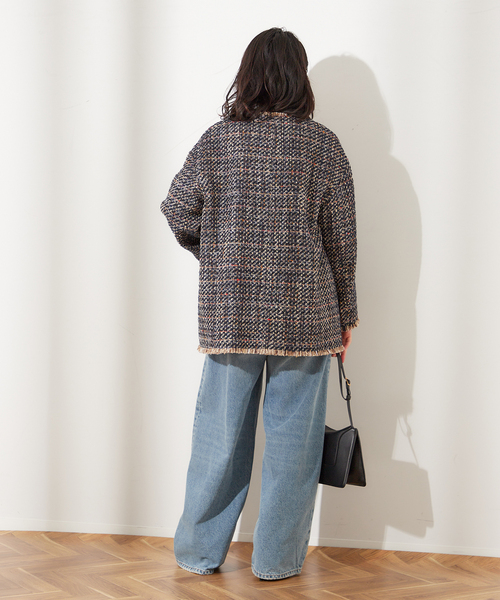 journal standard L'essage(ジャーナルスタンダードレサージュ)の「《SP》GIOLICAツイードBIGジャケット(ノーカラージャケット・レディース・ネイビー・FREE)」の4枚目の写真