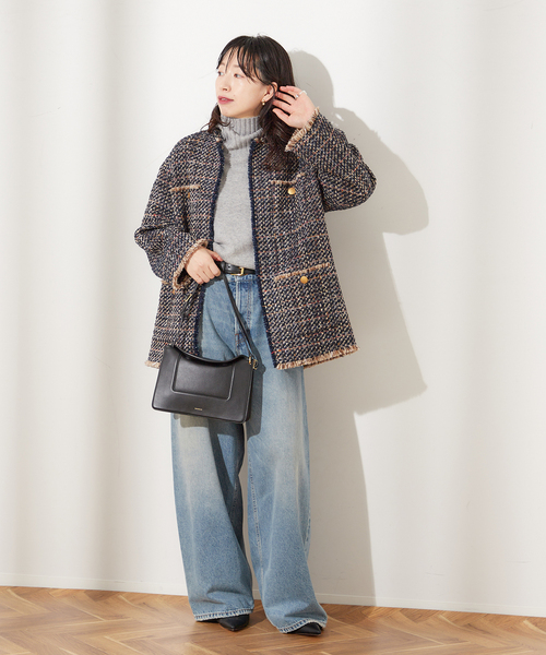 journal standard L'essage(ジャーナルスタンダードレサージュ)の「《SP》GIOLICAツイードBIGジャケット(ノーカラージャケット・レディース・ネイビー・FREE)」の5枚目の写真