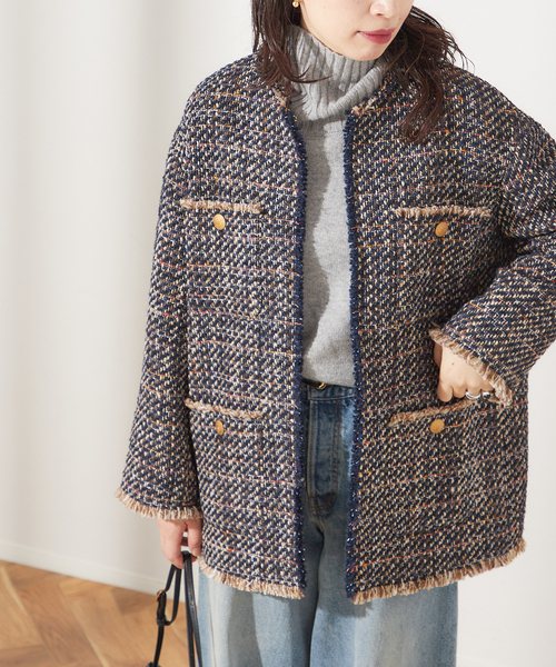 ジャーナルスタンダードレサージュ　GIOLICA ツイード　ノーカラージャケット journal standard L'essage（ジャーナルスタンダードレサージュ