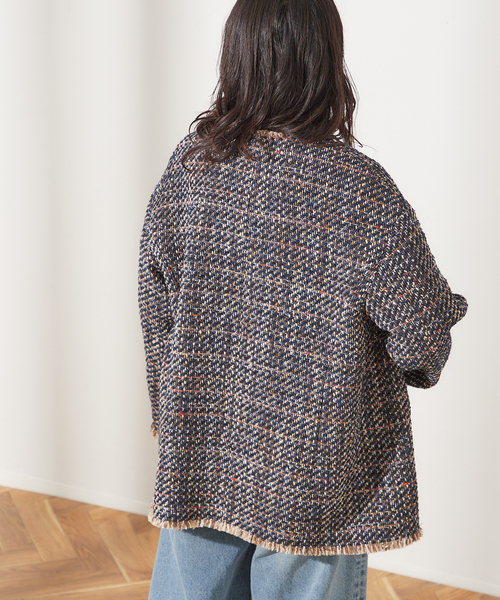 journal standard L'essage(ジャーナルスタンダードレサージュ)の「《SP》GIOLICAツイードBIGジャケット(ノーカラージャケット・レディース・ネイビー・FREE)」の8枚目の写真