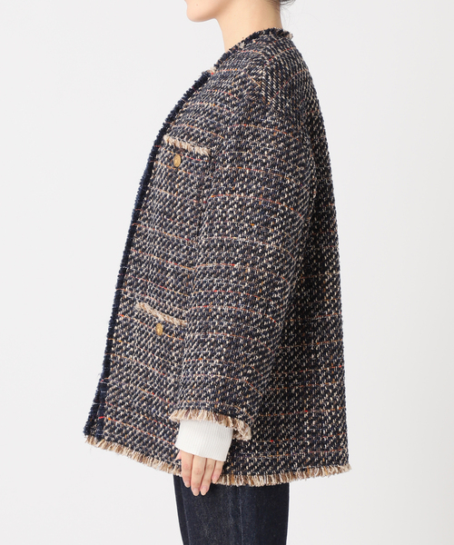 journal standard L'essage(ジャーナルスタンダードレサージュ)の「《SP》GIOLICAツイードBIGジャケット(ノーカラージャケット・レディース・ネイビー・FREE)」の11枚目の写真