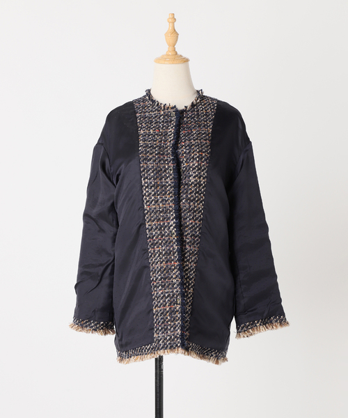 journal standard L'essage(ジャーナルスタンダードレサージュ)の「《SP》GIOLICAツイードBIGジャケット(ノーカラージャケット・レディース・ネイビー・FREE)」の22枚目の写真
