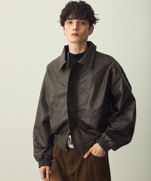 セール】Synthetic leather short blouson / 合成皮革ショート丈