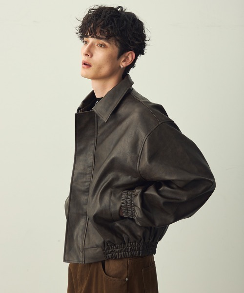 セール】Synthetic leather short blouson / 合成皮革ショート丈