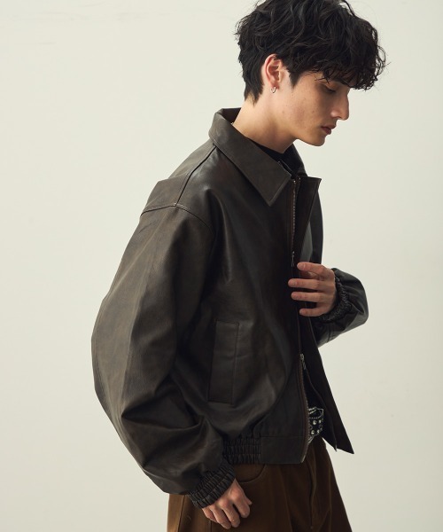 セール】Synthetic leather short blouson / 合成皮革ショート丈