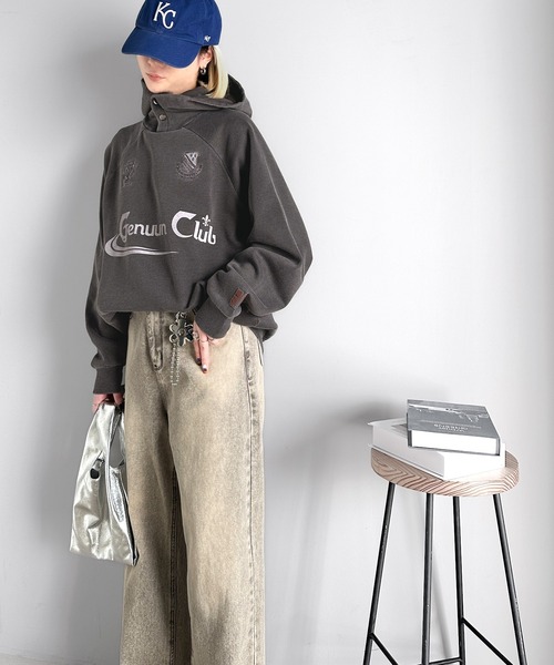 Java(ジャバ)の「《JaVa ジャバコラボ》ヴィンテージ感たっぷり!!胸刺繍ピグメントオーバーサイズ裏起毛パーカー(パーカー・レディース・チャコールグレー/グレー/ブルー系その他/ブラウン・SMALL/X-LARGE/MEDIUM/LARGE)」の16枚目の写真