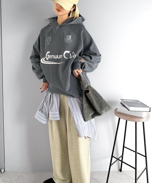Java(ジャバ)の「《JaVa ジャバコラボ》ヴィンテージ感たっぷり!!胸刺繍ピグメントオーバーサイズ裏起毛パーカー(パーカー・レディース・チャコールグレー/グレー/ブルー系その他/ブラウン・SMALL/X-LARGE/MEDIUM/LARGE)」の8枚目の写真