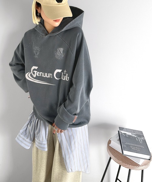 Java(ジャバ)の「《JaVa ジャバコラボ》ヴィンテージ感たっぷり!!胸刺繍ピグメントオーバーサイズ裏起毛パーカー(パーカー・レディース・チャコールグレー/グレー/ブルー系その他/ブラウン・SMALL/X-LARGE/MEDIUM/LARGE)」の9枚目の写真