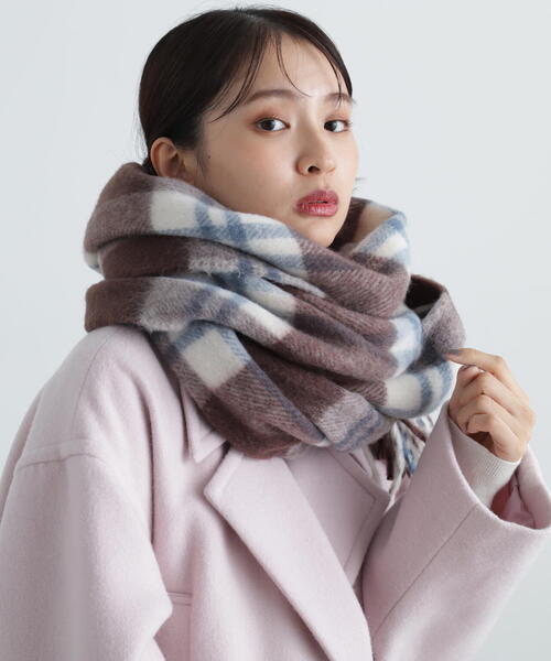N.（N. Natural Beauty Basic）（エヌエヌナチュラルビューティーベーシック）の「◆フリンジチェックストール（ストール/ショール・レディース・ブルー系その他/ブラウン系その他・ﾌﾘ-）」の11枚目の写真