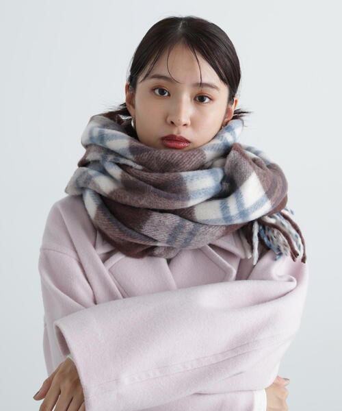 N.（N. Natural Beauty Basic）（エヌエヌナチュラルビューティーベーシック）の「◆フリンジチェックストール（ストール/ショール・レディース・ブルー系その他/ブラウン系その他・ﾌﾘ-）」の12枚目の写真
