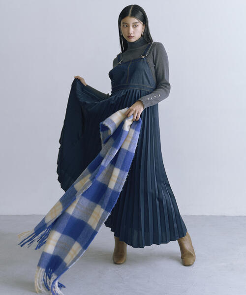 N.（N. Natural Beauty Basic）（エヌエヌナチュラルビューティーベーシック）の「◆フリンジチェックストール（ストール/ショール・レディース・ブルー系その他/ブラウン系その他・ﾌﾘ-）」の20枚目の写真