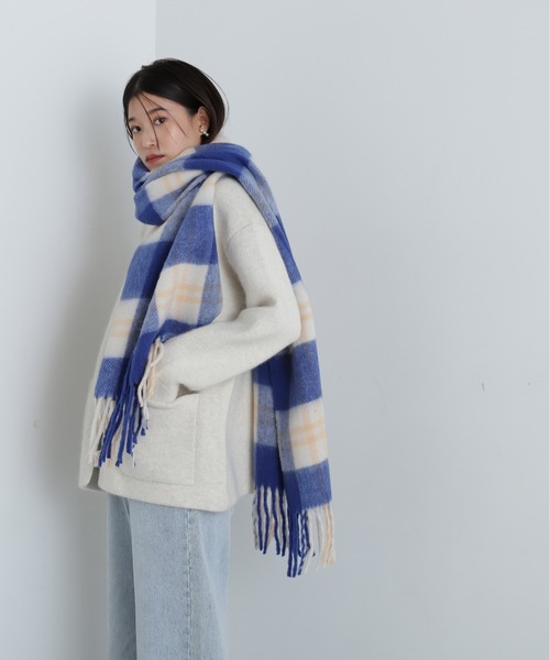 N.（N. Natural Beauty Basic）（エヌエヌナチュラルビューティーベーシック）の「◆フリンジチェックストール（ストール/ショール・レディース・ブルー系その他/ブラウン系その他・ﾌﾘ-）」の9枚目の写真