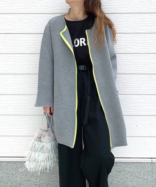 Q（キュー）の「ダンボールコクーンアウター（スウェット・レディース・ライトグレー/ブラック・MEDIUM）」の10枚目の写真