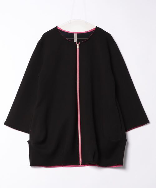 Q（キュー）の「ダンボールコクーンアウター（スウェット・レディース・ライトグレー/ブラック・MEDIUM）」の3枚目の写真