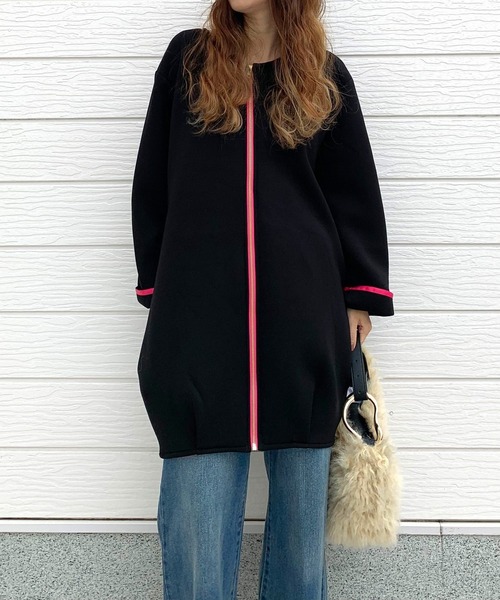 Q（キュー）の「ダンボールコクーンアウター（スウェット・レディース・ライトグレー/ブラック・MEDIUM）」の5枚目の写真