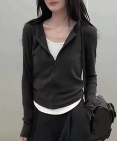 Coo+i(クーイ)の「レイヤード風ジップ長袖カットソー(Tシャツ/カットソー・レディース・ブラウン/ブラック/チャコールグレー・FREE)」の16枚目の写真