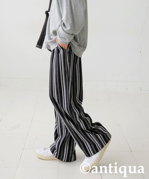 ストライプタックワイドパンツ（その他パンツ）｜antiqua