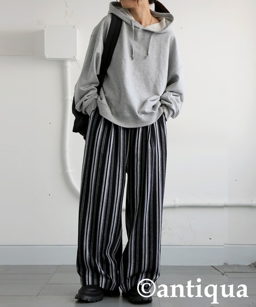 ストライプタックワイドパンツ（その他パンツ）｜antiqua