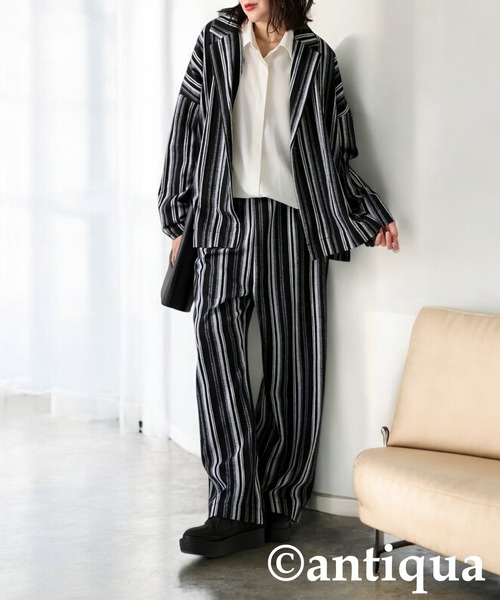 完売品 新品未使用 アンティカ antiqua ストライプ柄 ワイドパンツ ストライプ柄 ワイドパンツ パンツ レディース 送料無料・再再販