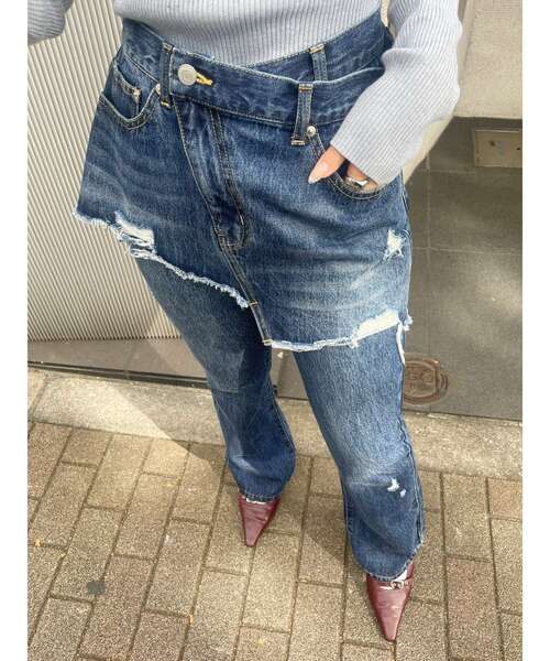 EVRIS(エヴリス)の「ラップデザインフレアデニムパンツ(デニムパンツ・レディース・インディゴブルー/ライトブルー・MEDIUM/SMALL)」の13枚目の写真
