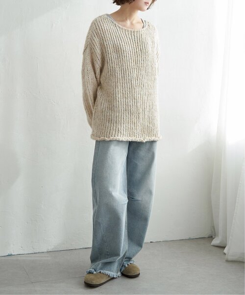 notch.（ノッチ）の「ボートネック裾クルンプルオーバー（ニット/セーター・レディース・ベージュ/グレー・M）」の15枚目の写真