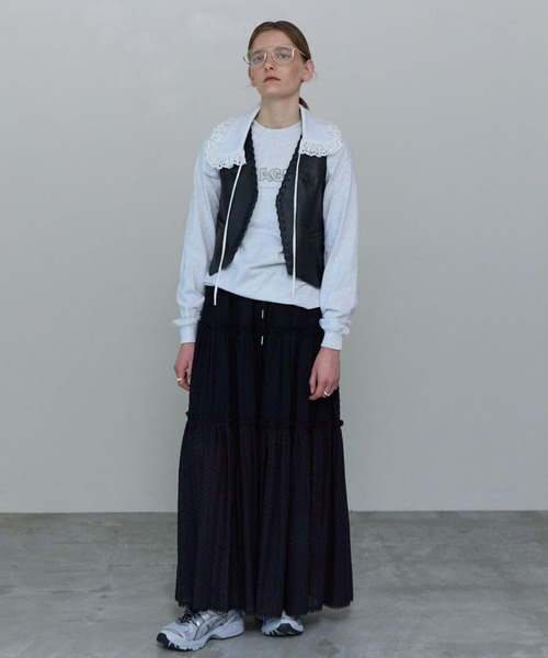 Lace Up Short Length Vegan Leather Vest/レースアップショート