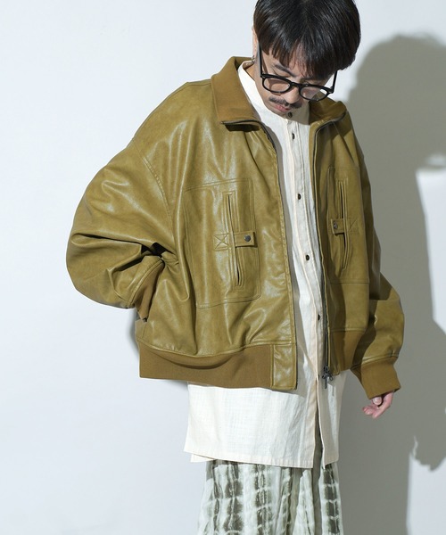 ヴィンテージライク フェイクレザー 4ポケット ボリューム G-1ベース